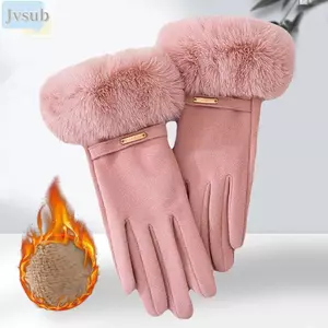 Găng tay lái xe JVSUB, Găng tay màn hình cảm ứng lông giả dày, Găng tay trượt tuyết nhung mùa đông chống gió duyên dáng dành cho nữ