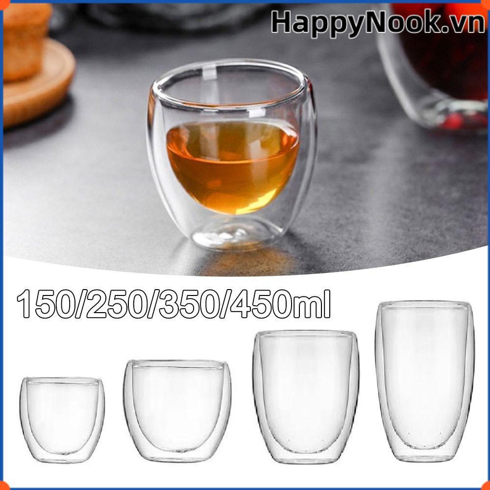 HAPPYNOOK 150 / 250 / 350 / 450ml Cốc thủy tinh hai lớp, Cốc cà phê trong suốt thủy tinh Borosilicate cao, Cốc nước ép chịu nhiệt