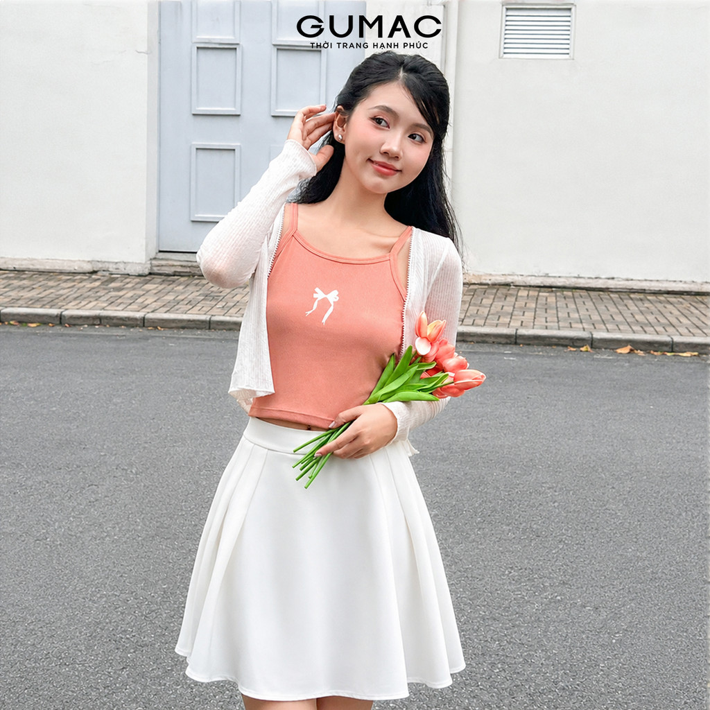 Áo Thun Nữ Tanktop GMORNING - GUMAC Form Slim Ôm 2 Dây In Hình Nơ Chất Thun Gân Mềm Co Giãn Cơ Bản YATE05077