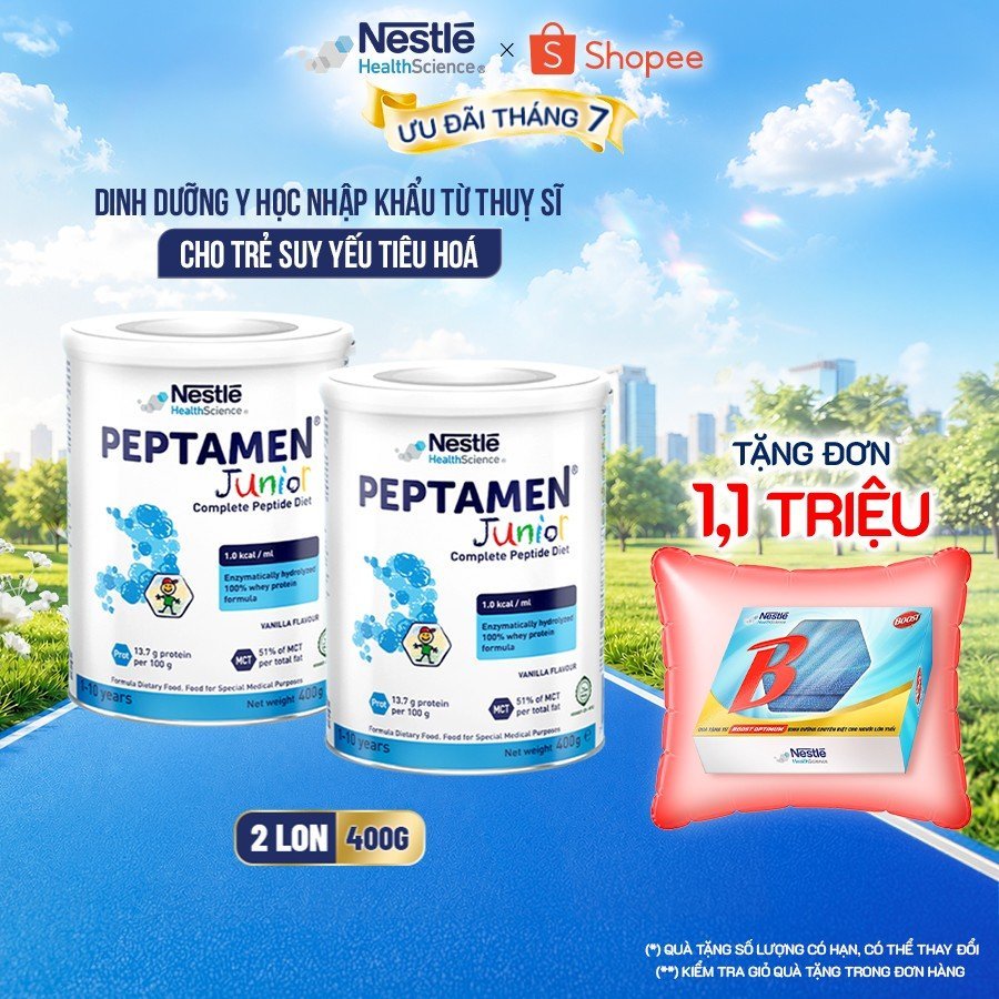 Bộ 2 Sữa Bột NESTLÉ PEPTAMENJUNIOR Thụy Sĩ Hỗ Trợ Kém Hấp Thu,Giảm Chức Năng Tiêu Hóa 400G