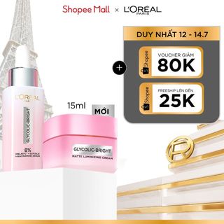 Bộ serum & kem dưỡng sáng da đột phá MelasylTM mờ thâm mụn, nám L'Oreal Paris Glycolic Bright 30ml, 15ml