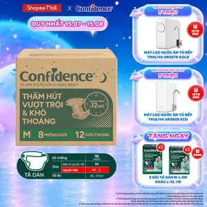 Mua 1 Tặng 3 Thùng 12 Gói Tã dán người lớn Confidence Thấm Hút Vượt Trội & Khô Thoáng M-L 8M/L-XL 7M