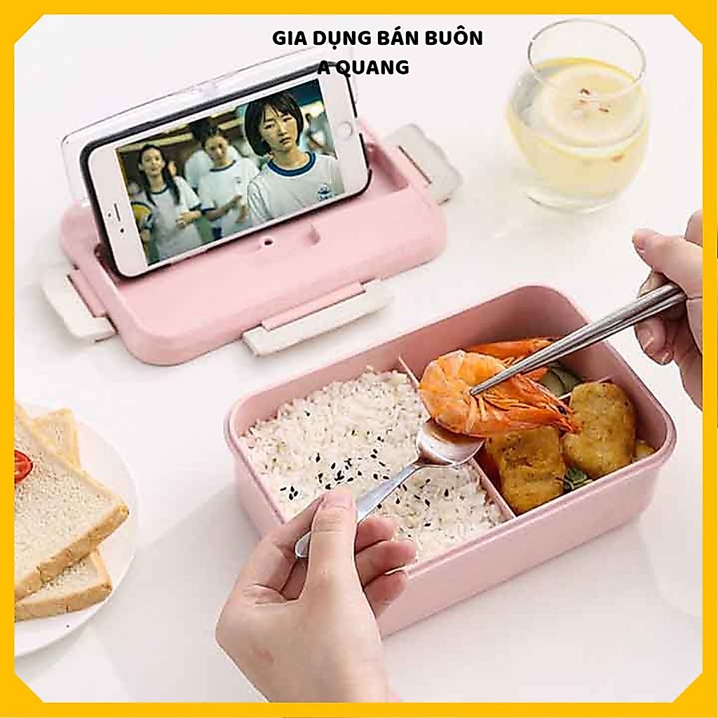 HỘP CƠM LÚA MẠCH 3 NGĂN CÓ THỂ HÂM LÒ VI SÓNG CAO CẤP - Hộp Đựng Thức Ăn, Tặng Bộ Đũa Thìa