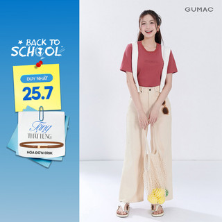 Quần jeans nữ GUMAC suông màu be denim mềm dày dặn thoáng mát thoải mái LQJG06096