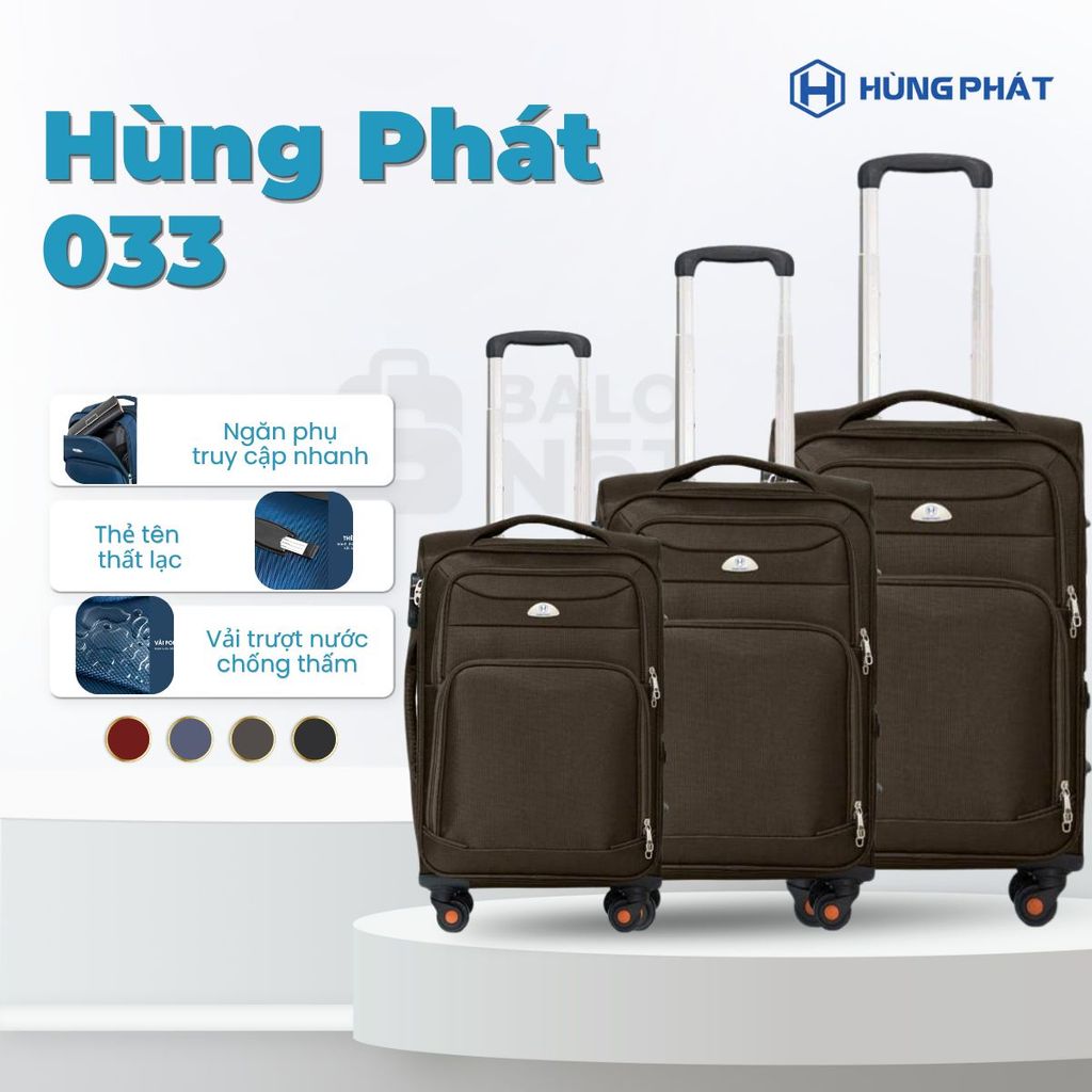 [HÙNG PHÁT] Vali Vải cao cấp Hùng Phát 033 có ngăn nới rộng, bánh xe xoay 360 độ siêu chịu lực