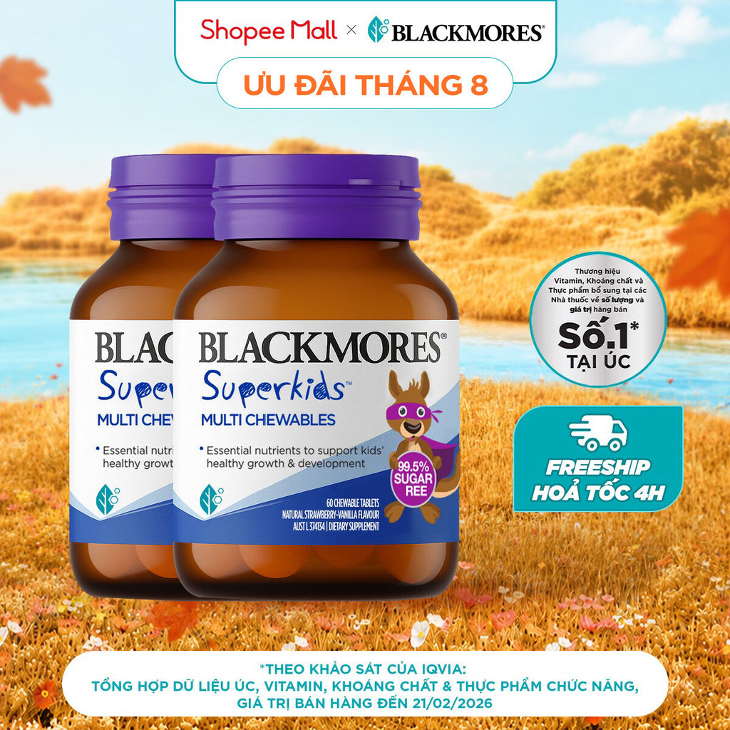 Combo 02 Viên nhai Blackmores Superkids Multi Chewables Úc (lọ 60 viên)