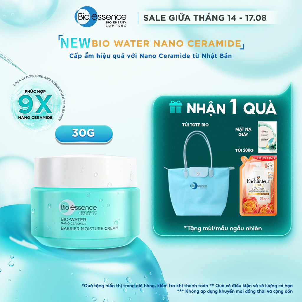 Kem dưỡng ẩm dạng gel mỏng nhẹ 9X Nano Ceramide Complex Bio-essence 30g giúp thẩm thấu nhanh & hỗ trợ làm dịu da