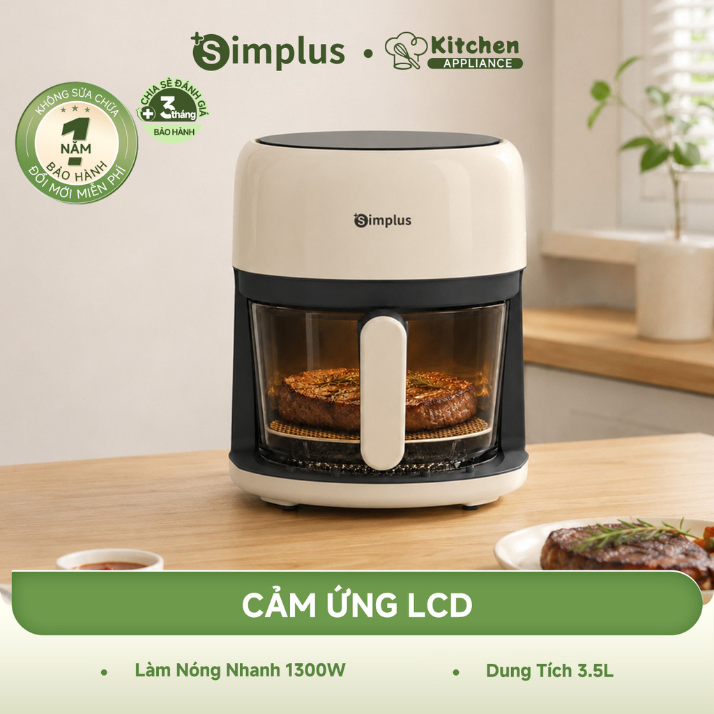 Simplus Nồi chiên không dầu - Dung tích 3.5L Giỏ chiên thủy tinh KQZG017 - Bảo Hành 1 Năm 1 Đổi 1