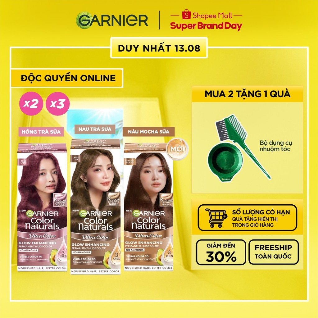 Kem Nhuộm Tóc Tại Nhà Màu Thời Trang - Công nghệ Colorboost kết hợp 3 loại dầu hạt Garnier Color Naturals