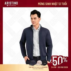 Áo Khoác Dệt Kim 1 lớp Nam Xanh Tím Than Aristino Regular Fit, dày dặn, ấm áp AJK001EDP01