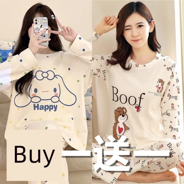 set thu đông nữ set đồ ngủ dài Đồ ngủ dài tay mùa xuân thu thiếu nữ hoạt hình mẫu mới năm 2025 bộ đồ cổ tròn mùa thu có thể mặc bên ngoài kiểu mỏng 100% cotton cho nữ