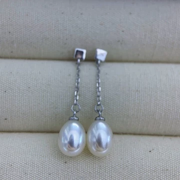 Ngọc trai nước ngọt tự nhiên 6.5-7mm, ngọc trai hình giọt nước không tì vết, khuyên tai bạc S925, kiểu dáng dài đơn giản, thiết kế độc đáo.