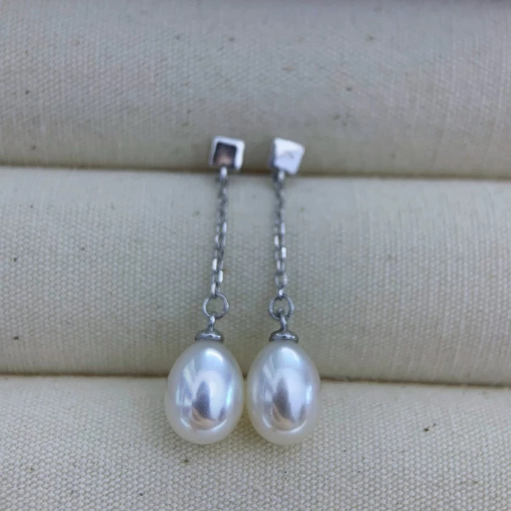 Ngọc trai nước ngọt tự nhiên 6.5-7mm, ngọc trai hình giọt nước không tì vết, khuyên tai bạc S925, kiểu dáng dài đơn giản, thiết kế độc đáo.