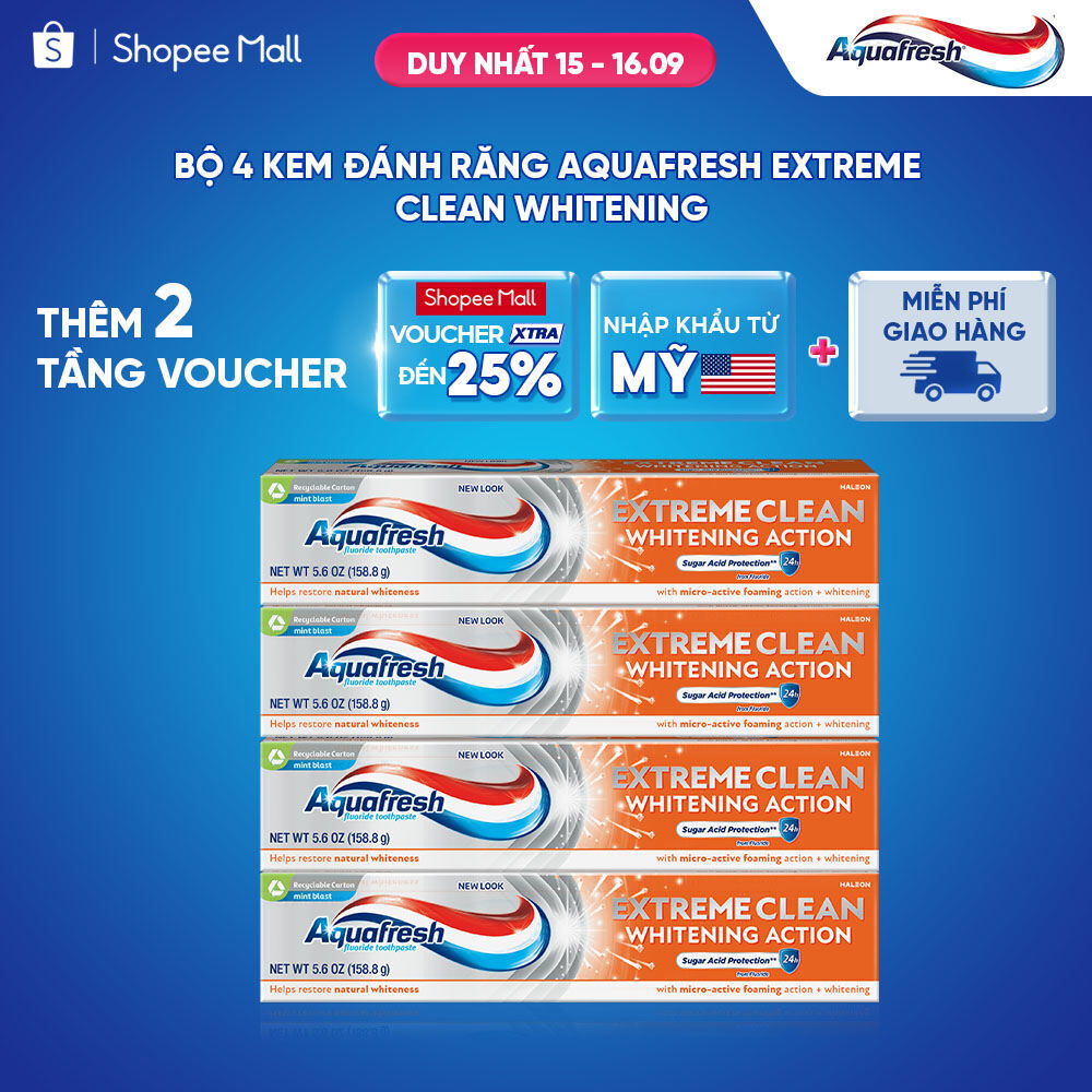 Bộ 4 Kem đánh răng Aquafresh EXTREME CLEAN WHITENING 158.7g/tuýp