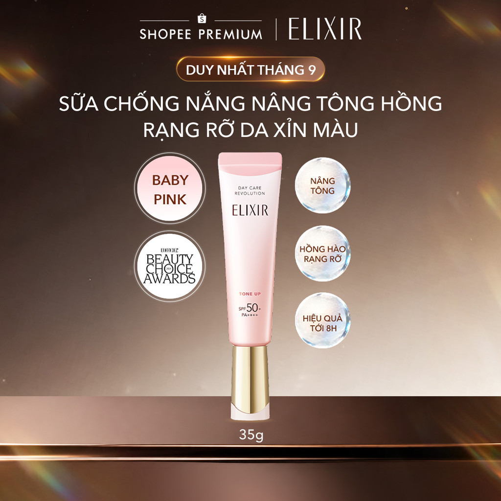 | Sắc Hồng Baby | Sữa chống nắng nâng tông cho da xỉn màu ELIXIR DAY CARE REVOLUTION TONE UP Pink+ 35g