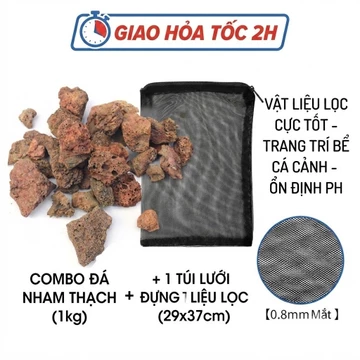 Đá Nham Thạch Đỏ 1kg Lọc Nước Bể Cá Kèm Túi Lưới Lọc Vật Liệu Lọc Hồ Cá