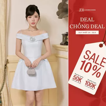 Đầm Party Ngang Vai Nhún Hông 1P10.2605 Đầm Dự Tiệc Trễ Vai Đính Hoa 3D Đầm Tiệc Sang Chảnh, Đầm Xòe Tiểu Thư By JM