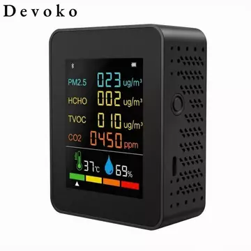 Cảm biến chất lượng không khí Devoko Six6-in-1 Đa chức năng PM2.5 Formaldehyde TVOC CO2 Máy đo CO2 Cảm biến CO2 Máy đo chỉ số chất lượng không khí trong nhà