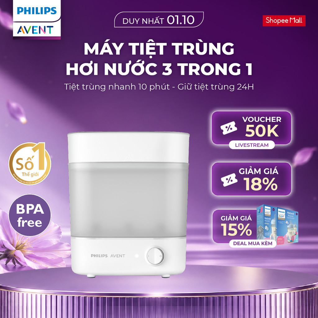 Máy Tiệt Trùng Hơi Nước 3 Trong 1 Philips Avent – Diệt 99.9% Vi Khuẩn, An Toàn Cho Bé