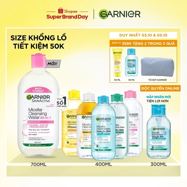 [CÓ SIZE MỚI] Nước Tẩy Trang làm sạch sâu dịu nhẹ cho mọi loại da - Garnier Micellar Cleansing Water 400ml & 700ml