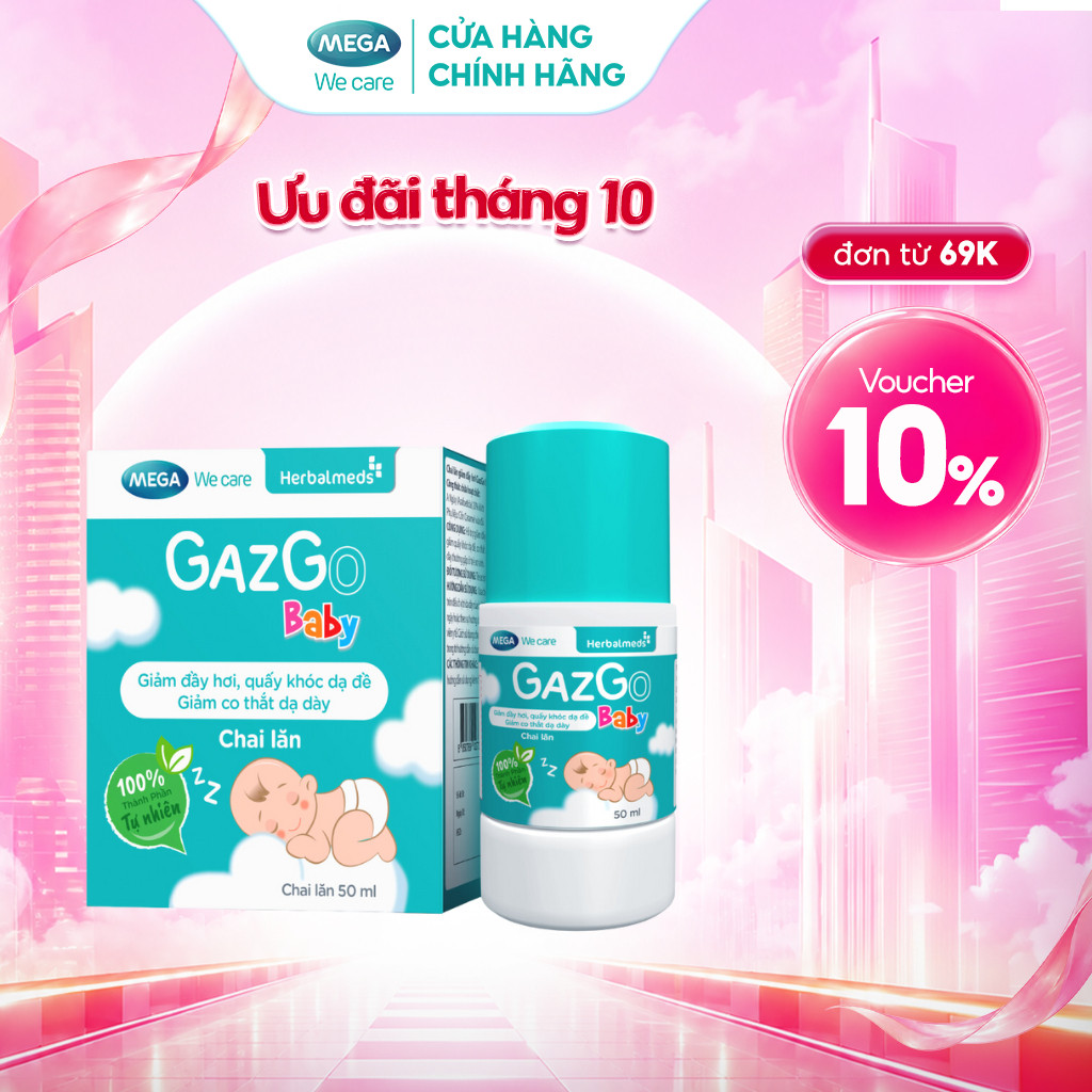 Chai lăn giúp giảm đầy hơi, quấy khóc dạ đề cho trẻ sơ sinh Mega We Care Gazgo Baby (50ml)