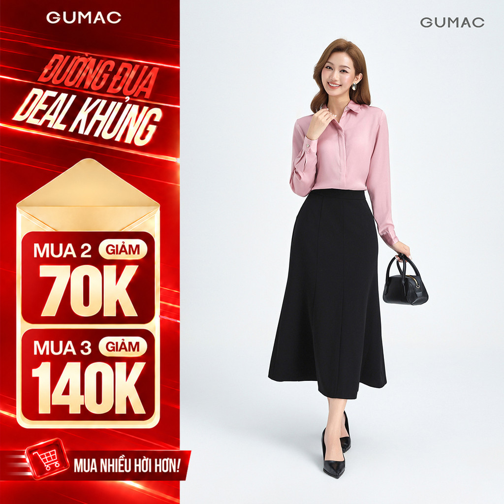 [NHẬP MÃ: AFFOIZS GIẢM 100K] Chân Váy Đuôi Cá Nữ GUMAC Chân Váy Công Sở Dáng Dài Lưng Cao Xòe Nhẹ Nhàng LVF1014
