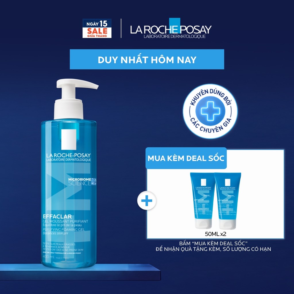 Gel rửa mặt sạch sâu giảm mụn cho da dầu mụn nhạy cảm La Roche-Posay Effaclar Foaming Gel 400ml