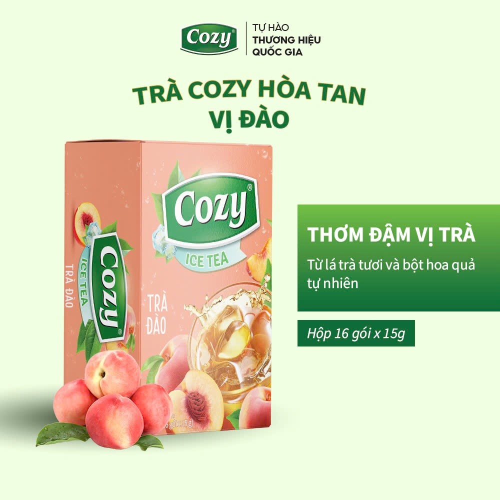 Combo 2 Trà Đào Cozy IceTea, Trà Trái Cây Hòa Tan Các Vị, Pha Chế Trà Hoa Quả, Trà Sữa, Làm Thạch Hộp 16