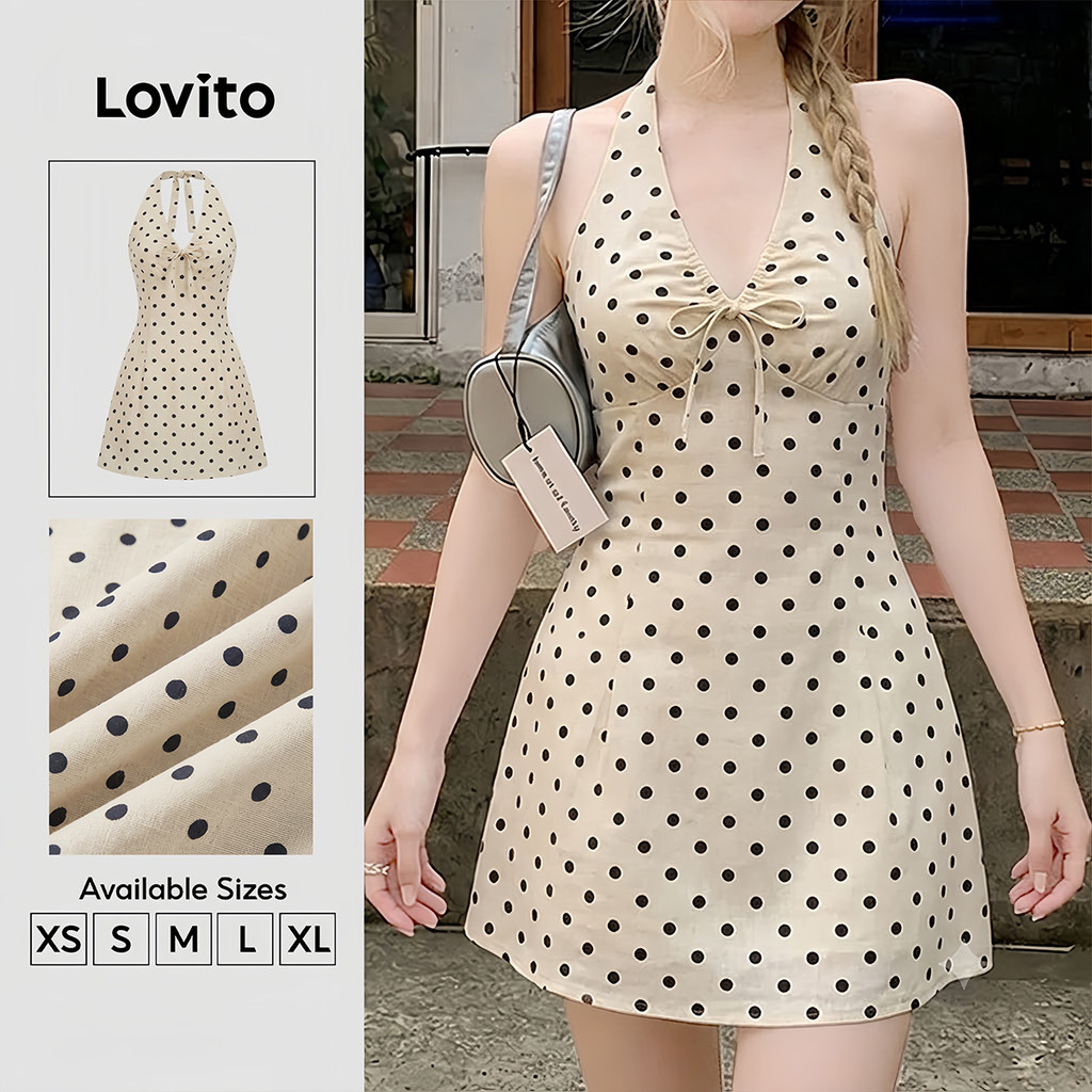 Lovito Váy thường ngày thắt nơ màu trắng ngà mùa xuân/hè cho nữ DRK9P1D276