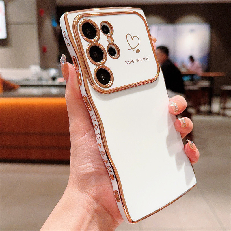 Ốp điện thoại TPU mềm mạ sóng Luxur cho Samsung Galaxy S25 S24 FE S25 S24 S23 UItra Plus Vỏ điện thoại chống sốc hình trái tim tình yêu