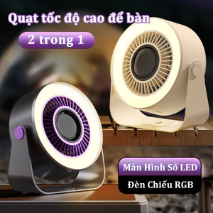 Quạt tốc độ cao để bàn 2 trong 1, quạt turbo có thể điều chỉnh, Màn Hình Số LED, Đèn Chiếu RGB