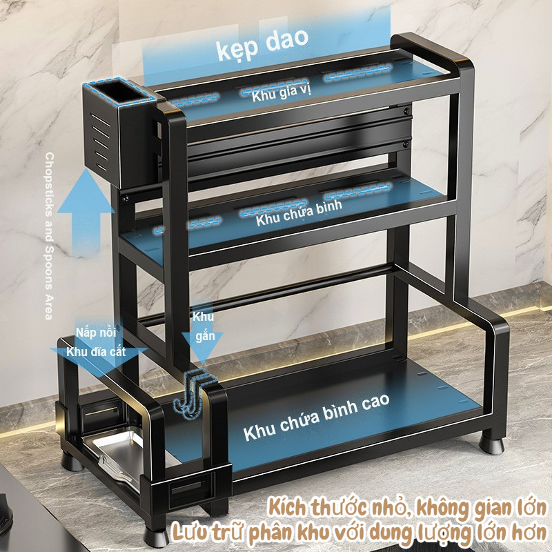Kệ đựng gia vị nhà bếp 2 và 3 Tầng, Kệ hũ gia vị, Có thể để bát đũa dao thớt, Giải Pháp Lưu Trữ Và Đựng Gia Vị Hiệu Quả