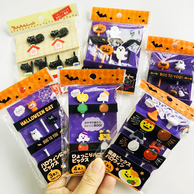🔥 Phụ kiện nướng 🔥 Halloween bánh trang trí dễ thương Bánh Chèn có hàng sẵn sáng tạo 2025 ✣Halloween Sáng Tạo Trái Cây Nĩa Ma Lễ Hội Đảng Mini Nhựa Dễ Thương Cắm Trẻ Em Ăn Trưa Bánh Trang Trí Cắm⚘