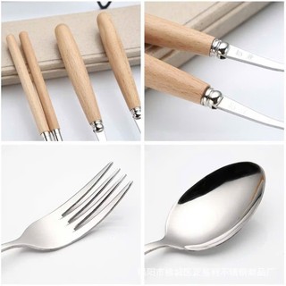 [Hàng đẹp] Bộ muỗng đũa nĩa cao cấp chất liệu inox, cán gỗ, kèm hộp đựng - tiện dụng, siêu bền