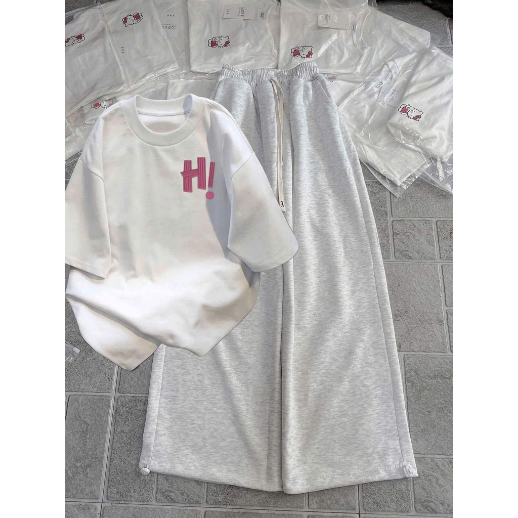 Tổng hợp quần  ống rộng chất da cá xám + mix áo form rộng tay lỡ unisex -ÁO PHÔNG CHỮ Hiii nngực-phongchang