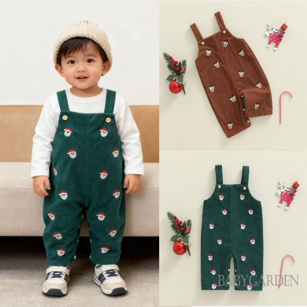 Áo liền quần Giáng sinh cho bé trai không tay cổ vuông hoạt hình thêu treo áo liền quần
