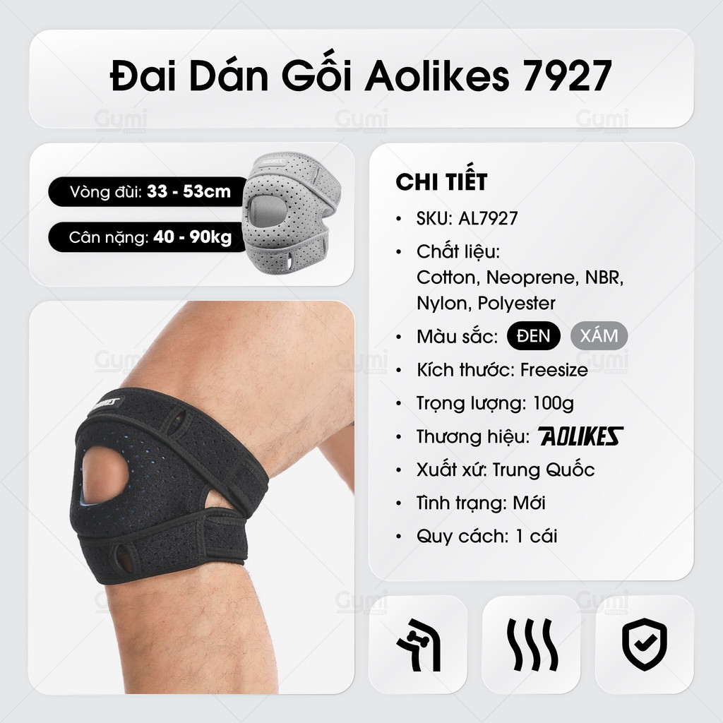 [1 Chiếc] Đai Bảo Vệ Đầu Gối Aolikes 7927 - Có Thể Điều Chỉnh, Giảm Áp Lực Khi Tập Luyện - AL7927