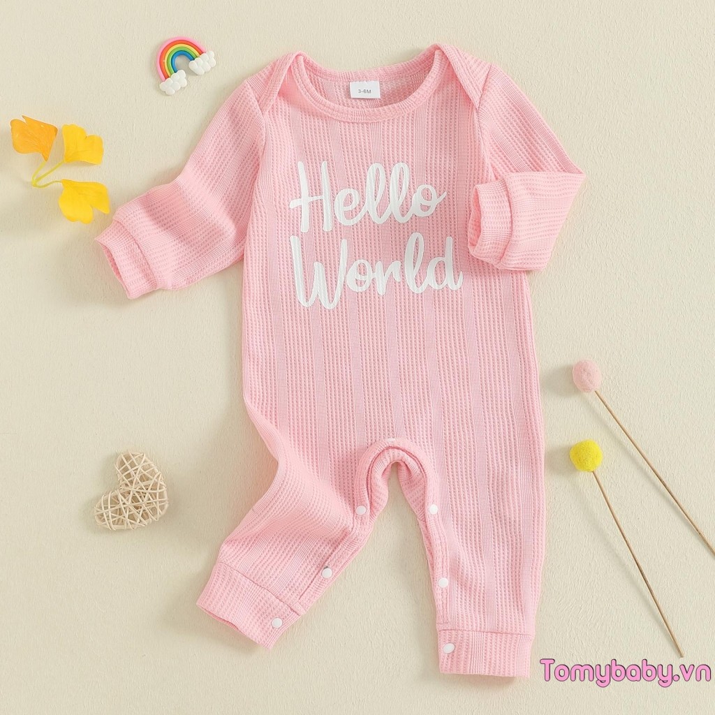 Bộ áo liền quần có vách ngăn cho bé gái in chữ cổ tròn dài tay