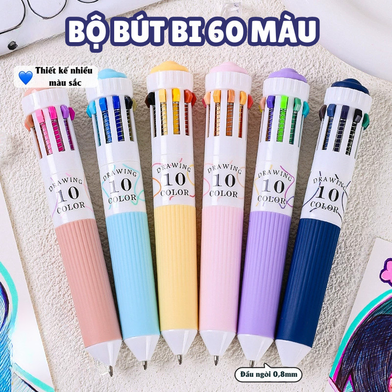 Combo bút bi 10 màu sáng tạo viết mượt, đổi màu dễ thương cho học sinh, sinh viên, văn phòng