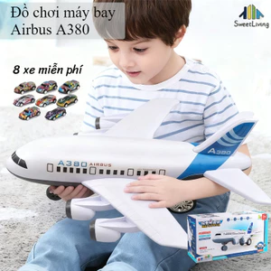 Đồ chơi máy bay Airbus A380 chạy đà,có nhạc và đèn,tặng kèm 8 xe hợp kim,đồ chơi trẻ em,Mô hình máy bay