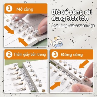 Sổ còng trong suốt A5 B5, dễ dàng nhìn thấy trang đầu tiên, ruột giấy kẻ ô vuông refill, 120 trang, sổ tay minimalism