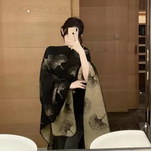 Khăn choàng lá bạch quả mùa thu đông, ấm áp với khe tối và thiết kế dày, phù hợp phong cách dân tộc