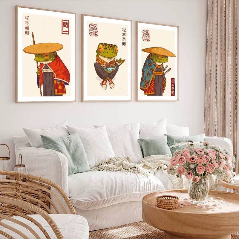 Nhật Bản Samurai Ếch Triển Lãm Động Vật Vintage Poster Không Khung Tranh Canvas Trang Trí Phòng Khách Trang Trí Nhà