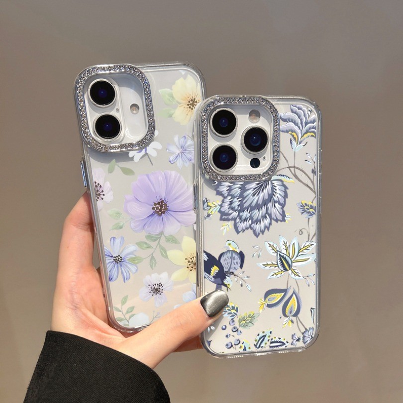 Ốp điện thoại trong suốt họa tiết chim hoa xanh cho Motorola Moto Edge 50 60 Fusion 40 NEO G22 E32 G G75 G15 Power G05 E15 S50 E22 E22i E20 E30 E40 E13Casing Vỏ kim cương giả chống rơi