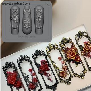 [Mới] 1 Khuôn Làm Móng Tay 3D Retro Khung Cửa Sổ Hoa Hồng Khung Móng Tay Khuôn 3D Khắc Khuôn Silicon Dụng Cụ Trang Trí Làm Móng Tay DIY.