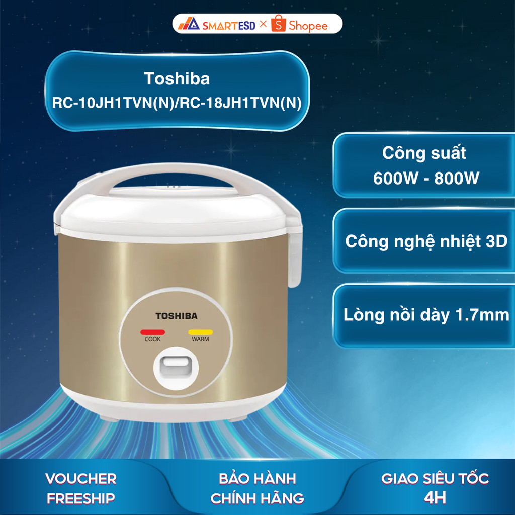 Nồi cơm nắp gài Toshiba RC-10JH1TVN(N) 1L/ RC-18JH1TVN(N) 1.8L - Bảo hành chính hãng 12 tháng