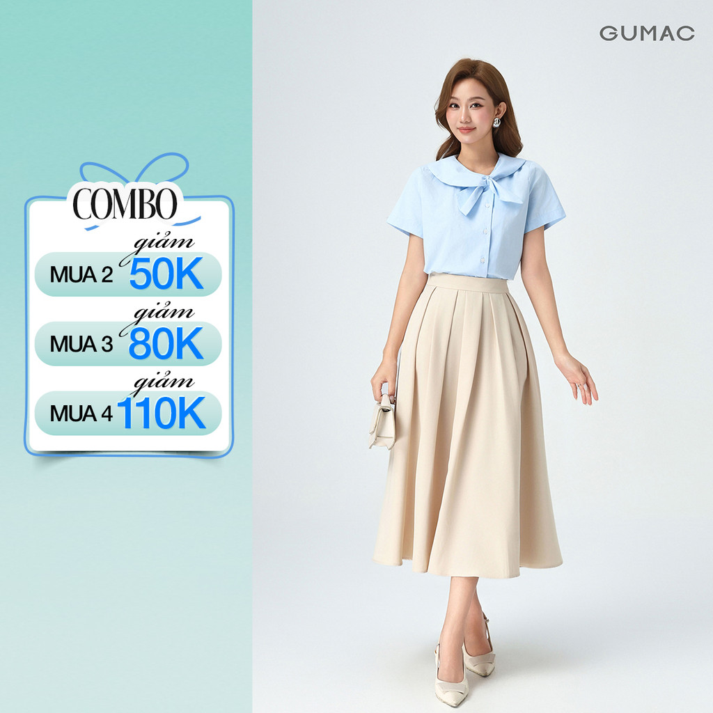 Chân Váy Xếp Ly Dáng Dài GUMAC Chân Váy Chữ A Lưng Cao Có Túi Vải Cotton Lạnh Cao Cấp LVE1001