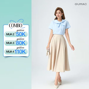 Chân Váy Xếp Ly Dáng Dài GUMAC Chân Váy Chữ A Lưng Cao Có Túi Vải Cotton Lạnh Cao Cấp LVE1001
