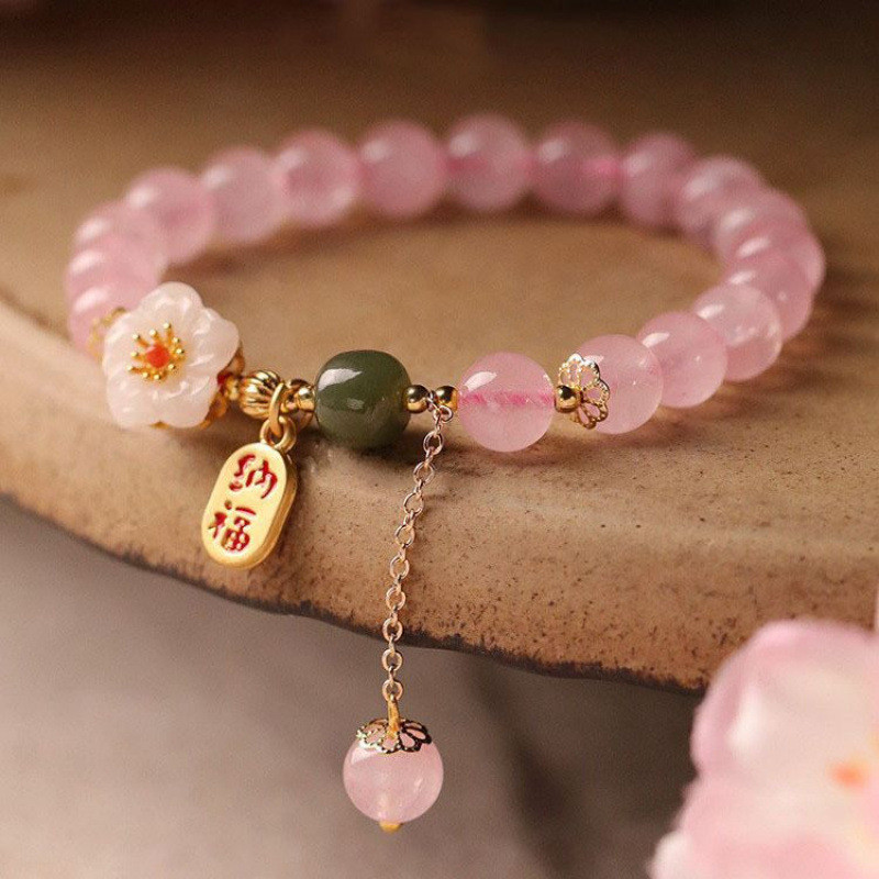 Vòng tay pha lê hồng tự nhiên Sweet Peach Blossom