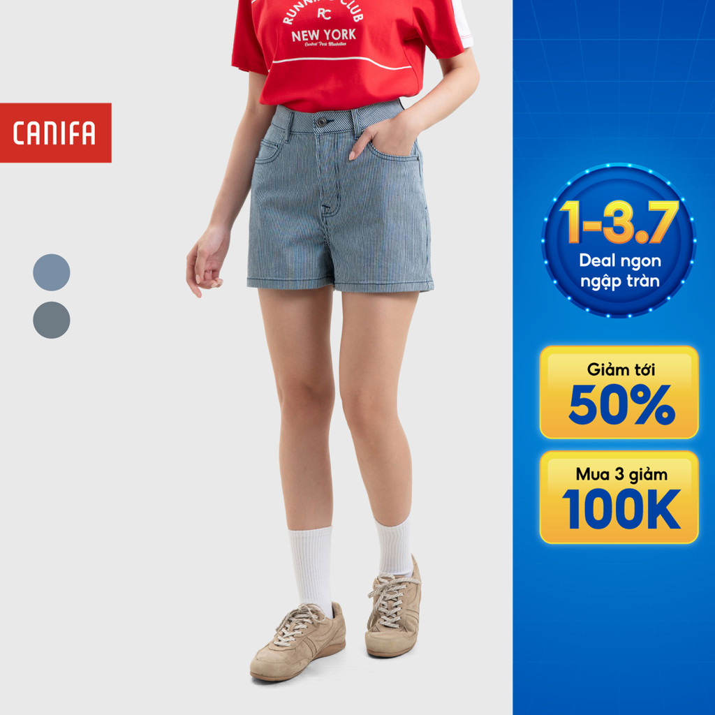 Quần short jean nữ CANIFA quần đùi denim dáng ngắn form vừa họa tiết kẻ 6BS26S004